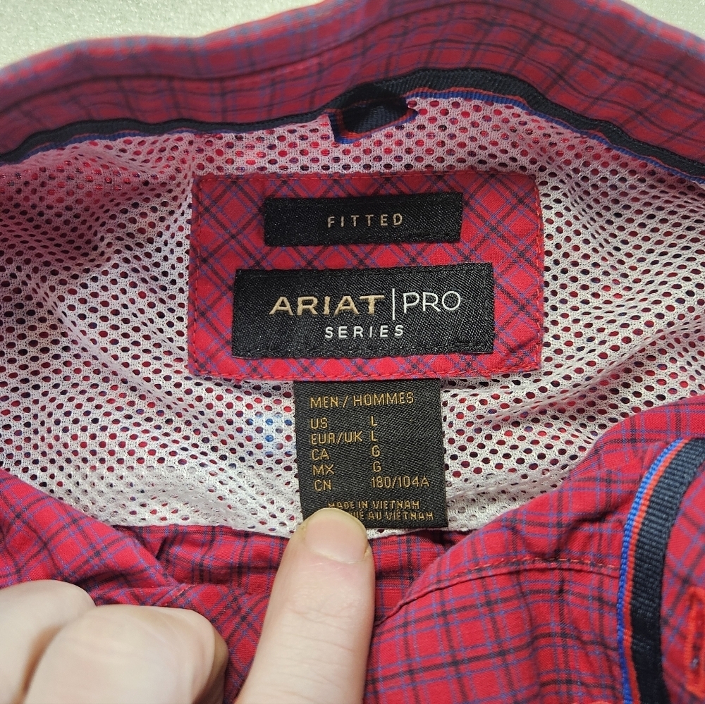 Ariat Pro Series Shirt Large Red Plaid Western Vent Fitted Button Down - Picture 3 of 9